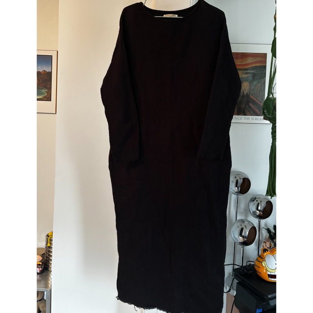 BLACK CRANE Women's Size Small Quilted Double Gauze Oversize Raw Hem Maxi Dress